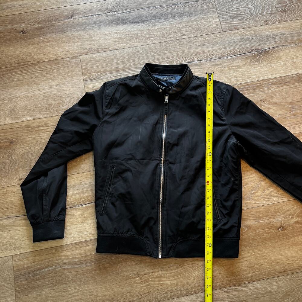 ZARA MAN Zip Up Bomber Jacket Faux Leather Trim Size XL In Black - Picture 4 of 7